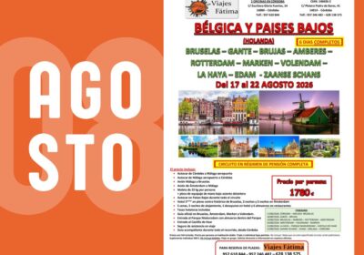 Bélgica y Países Bajos – 17 al 22 de agosto 2026