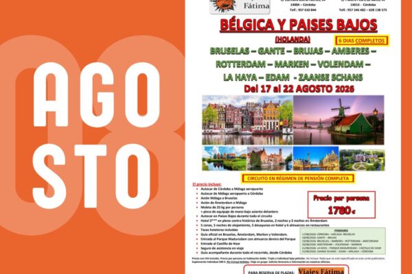 Bélgica y Países Bajos – 17 al 22 de agosto 2026