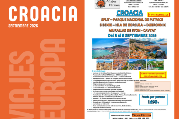 Croacia – 3 al 8 de Septiembre